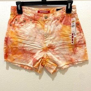 UNIONBAY Juniors Orange Tie Dye High Rise Denim Shorts - 3